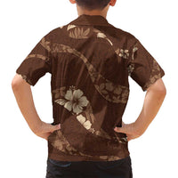 Aloha Hawaii Floral Tapa Family Matching Long Sleeve Bodycon Dress and Hawaiian Shirt Patchwork Mocha - Polynesian Pride