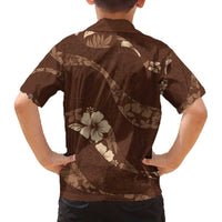 Aloha Hawaii Floral Tapa Family Matching Off The Shoulder Long Sleeve Dress and Hawaiian Shirt Patchwork Mocha - Polynesian Pride