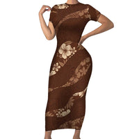 Aloha Hawaii Floral Tapa Family Matching Short Sleeve Bodycon Dress and Hawaiian Shirt Patchwork Mocha - Polynesian Pride