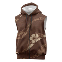 Aloha Hawaii Floral Tapa Sleeveless Zip Hoodie Patchwork Mocha LT7