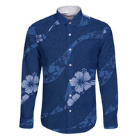 Aloha Hawaii Floral Tapa Family Matching Short Sleeve Bodycon Dress and Hawaiian Shirt Patchwork Navy - Polynesian Pride