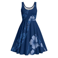 Aloha Hawaii Floral Tapa Midi Dress Patchwork Navy - Polynesian Pride