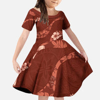 Aloha Hawaii Floral Tapa Family Matching Summer Maxi Dress and Hawaiian Shirt Patchwork Crimson - Polynesian Pride