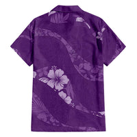 Aloha Hawaii Floral Tapa Family Matching Off Shoulder Short Dress and Hawaiian Shirt Patchwork Violet - Polynesian Pride