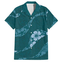 Aloha Hawaii Floral Tapa Family Matching Puletasi and Hawaiian Shirt Patchwork Teal - Polynesian Pride