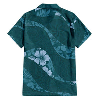 Aloha Hawaii Floral Tapa Family Matching Short Sleeve Bodycon Dress and Hawaiian Shirt Patchwork Teal - Polynesian Pride