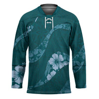 Aloha Hawaii Floral Tapa Hockey Jersey Patchwork Teal - Polynesian Pride