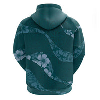 Aloha Hawaii Floral Tapa Hoodie Patchwork Teal - Polynesian Pride
