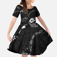 Aloha Hawaii Floral Tapa Family Matching Long Sleeve Bodycon Dress and Hawaiian Shirt Patchwork Charcoal - Polynesian Pride