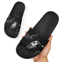 Aloha Hawaii Floral Tapa Slide Sandals Patchwork Charcoal - Polynesian Pride