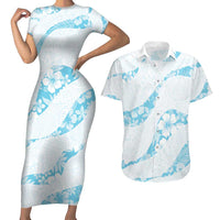 Aloha Hawaii Floral Tapa Couples Matching Short Sleeve Bodycon Dress and Hawaiian Shirt Patchwork Turquoise LT7 Turquoise - Polynesian Pride