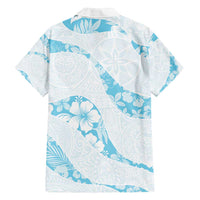 Aloha Hawaii Floral Tapa Family Matching Off Shoulder Maxi Dress and Hawaiian Shirt Patchwork Turquoise - Polynesian Pride