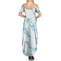 Aloha Hawaii Floral Tapa Family Matching Summer Maxi Dress and Hawaiian Shirt Patchwork Turquoise - Polynesian Pride