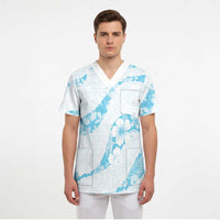 Aloha Hawaii Floral Tapa Scrub Top Patchwork Turquoise - Polynesian Pride