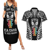 Personalised Kia Kaha Te Reo Maori Couples Matching Summer Maxi Dress and Hawaiian Shirt Hei Tiki Mix Koru - Black LT7 Black - Polynesian Pride