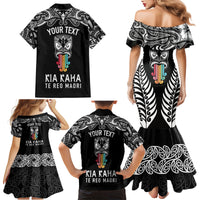 Personalised Kia Kaha Te Reo Maori Family Matching Mermaid Dress and Hawaiian Shirt Hei Tiki Mix Koru - Black LT7 - Polynesian Pride