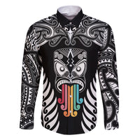 Personalised Kia Kaha Te Reo Maori Family Matching Short Sleeve Bodycon Dress and Hawaiian Shirt Hei Tiki Mix Koru - Black LT7 Dad's Shirt - Long Sleeve Black - Polynesian Pride