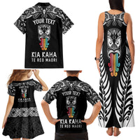 Personalised Kia Kaha Te Reo Maori Family Matching Tank Maxi Dress and Hawaiian Shirt Hei Tiki Mix Koru - Black LT7 - Polynesian Pride