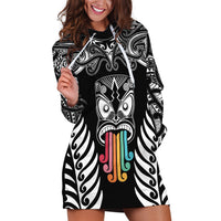 Personalised Kia Kaha Te Reo Maori Hoodie Dress Hei Tiki Mix Koru - Black LT7 Black - Polynesian Pride