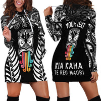 Personalised Kia Kaha Te Reo Maori Hoodie Dress Hei Tiki Mix Koru - Black LT7 - Polynesian Pride