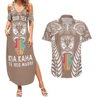 Personalised Kia Kaha Te Reo Maori Couples Matching Summer Maxi Dress and Hawaiian Shirt Hei Tiki Mix Koru - Brown LT7 Brown - Polynesian Pride