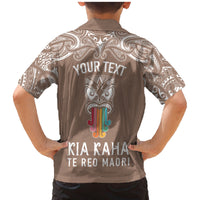 Personalised Kia Kaha Te Reo Maori Family Matching Mermaid Dress and Hawaiian Shirt Hei Tiki Mix Koru - Brown LT7 - Polynesian Pride