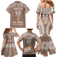 Personalised Kia Kaha Te Reo Maori Family Matching Mermaid Dress and Hawaiian Shirt Hei Tiki Mix Koru - Brown LT7 - Polynesian Pride