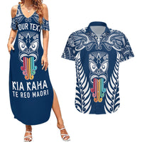 Personalised Kia Kaha Te Reo Maori Couples Matching Summer Maxi Dress and Hawaiian Shirt Hei Tiki Mix Koru - Navy Blue LT7 Navy - Polynesian Pride