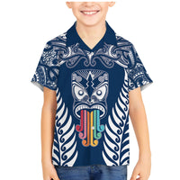 Personalised Kia Kaha Te Reo Maori Family Matching Mermaid Dress and Hawaiian Shirt Hei Tiki Mix Koru - Navy Blue LT7 Son's Shirt Navy - Polynesian Pride