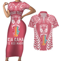 Personalised Kia Kaha Te Reo Maori Couples Matching Short Sleeve Bodycon Dress and Hawaiian Shirt Hei Tiki Mix Koru - Pink LT7 Pink - Polynesian Pride