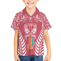 Personalised Kia Kaha Te Reo Maori Family Matching Long Sleeve Bodycon Dress and Hawaiian Shirt Hei Tiki Mix Koru - Pink LT7 Son's Shirt Pink - Polynesian Pride