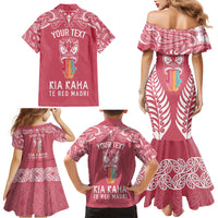 Personalised Kia Kaha Te Reo Maori Family Matching Mermaid Dress and Hawaiian Shirt Hei Tiki Mix Koru - Pink LT7 - Polynesian Pride