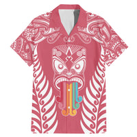 Personalised Kia Kaha Te Reo Maori Family Matching Mermaid Dress and Hawaiian Shirt Hei Tiki Mix Koru - Pink LT7 Dad's Shirt - Short Sleeve Pink - Polynesian Pride