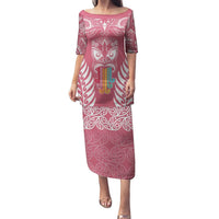Personalised Kia Kaha Te Reo Maori Puletasi Hei Tiki Mix Koru - Pink LT7 Long Dress Pink - Polynesian Pride