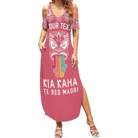 Personalised Kia Kaha Te Reo Maori Summer Maxi Dress Hei Tiki Mix Koru - Pink LT7 Women Pink - Polynesian Pride