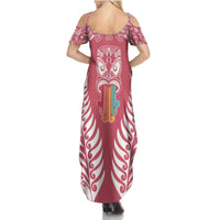 Personalised Kia Kaha Te Reo Maori Summer Maxi Dress Hei Tiki Mix Koru - Pink LT7 - Polynesian Pride