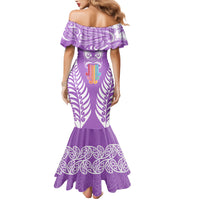 Personalised Kia Kaha Te Reo Maori Family Matching Mermaid Dress and Hawaiian Shirt Hei Tiki Mix Koru - Purple LT7 - Polynesian Pride