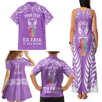 Personalised Kia Kaha Te Reo Maori Family Matching Tank Maxi Dress and Hawaiian Shirt Hei Tiki Mix Koru - Purple LT7 - Polynesian Pride