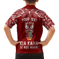Personalised Kia Kaha Te Reo Maori Family Matching Off Shoulder Maxi Dress and Hawaiian Shirt Hei Tiki Mix Koru - Red LT7 - Polynesian Pride