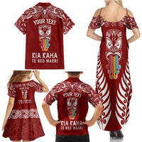 Personalised Kia Kaha Te Reo Maori Family Matching Summer Maxi Dress and Hawaiian Shirt Hei Tiki Mix Koru - Red LT7 - Polynesian Pride
