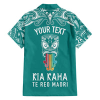 Personalised Kia Kaha Te Reo Maori Family Matching Off Shoulder Long Sleeve Dress and Hawaiian Shirt Hei Tiki Mix Koru - Teal LT7 - Polynesian Pride