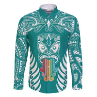 Personalised Kia Kaha Te Reo Maori Family Matching Short Sleeve Bodycon Dress and Hawaiian Shirt Hei Tiki Mix Koru - Teal LT7 Dad's Shirt - Long Sleeve Teal - Polynesian Pride
