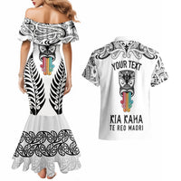 Personalised Kia Kaha Te Reo Maori Couples Matching Mermaid Dress and Hawaiian Shirt Hei Tiki Mix Koru - White LT7 - Polynesian Pride
