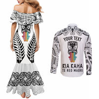 Personalised Kia Kaha Te Reo Maori Couples Matching Mermaid Dress and Long Sleeve Button Shirts Hei Tiki Mix Koru - White LT7 - Polynesian Pride