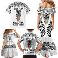Personalised Kia Kaha Te Reo Maori Family Matching Mermaid Dress and Hawaiian Shirt Hei Tiki Mix Koru - White LT7 - Polynesian Pride
