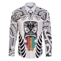 Personalised Kia Kaha Te Reo Maori Family Matching Puletasi Dress and Hawaiian Shirt Hei Tiki Mix Koru - White LT7 Dad's Shirt - Long Sleeve White - Polynesian Pride