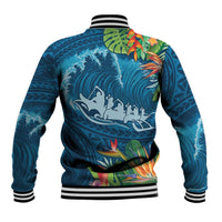 Outrigger Canoe Blue Baseball Jacket On The Waves