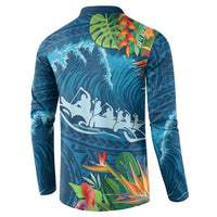 Outrigger Canoe Blue Button Sweatshirt On The Waves