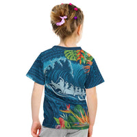 Outrigger Canoe Blue Kid T Shirt On The Waves