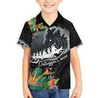 Outrigger Canoe Black Family Matching Summer Maxi Dress and Hawaiian Shirt On The Waves